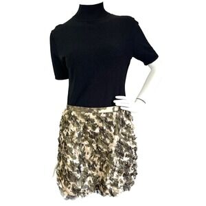 J Crew Silk Skirt Womens Size Small 4 Ruffles Zipper Pocket Short Green EUC